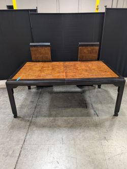 Rectangular Dark Hardwood Dining Table with Burl Wood Veneer Top