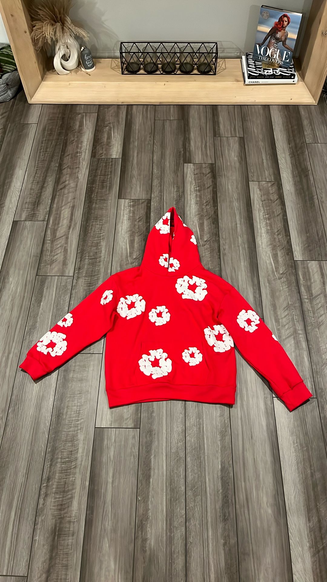 Large Red Denim Tear Hoodie