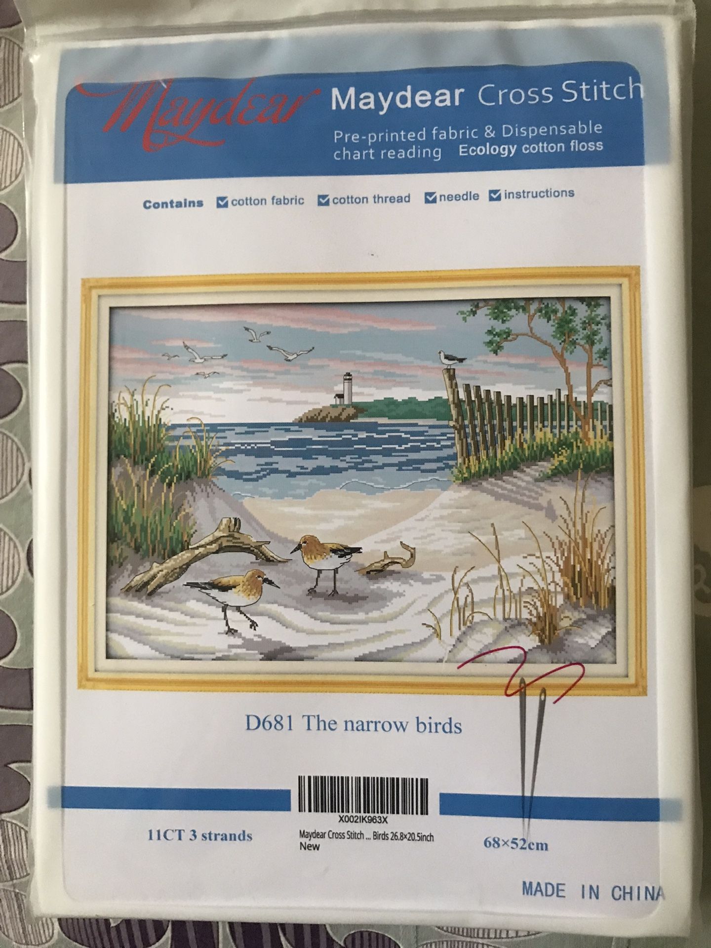 Brand New 27 Inch By 20 Inch Cross Stitch Kit Including Fabric, Thread, Needle, Instructions