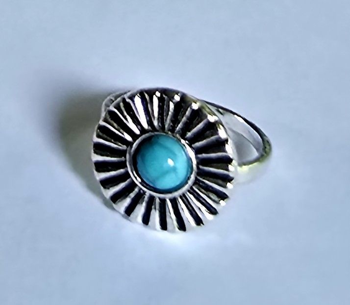 NATURAL TURQUOISE SINBURST BEZEL SET NEW SIZE 6.5 SILVER RING