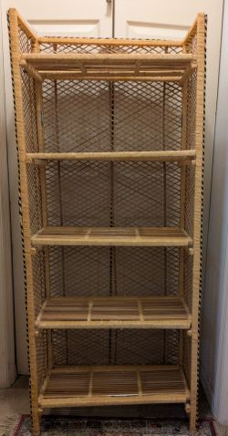 Vintage Foldable Bookshelf/ Wicker Hutch/Wicker Cabinet