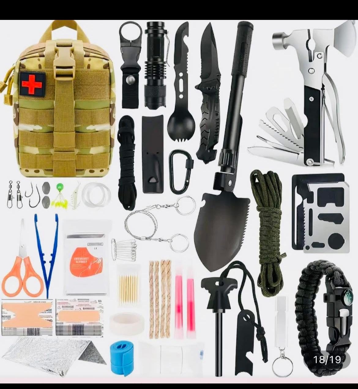 Emergency Bags And Multi Tool Shovel With Fire starter, Knife, Etc.