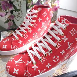 High Top Sneakers Red & White High Tops Red Stellar Shoes  Unisex 