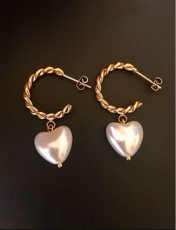 Italian Style Twist 18k Gold Hoop Heart-shaped ABS Pearl Earrings, Women, LOVE.