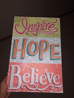 Inspire Hope Believe writing on canvas