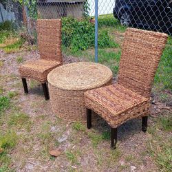 TWO NICE MATCHING BAMBOO CHAIRS AND A NICE BAMBOO COFFEE TABLE 