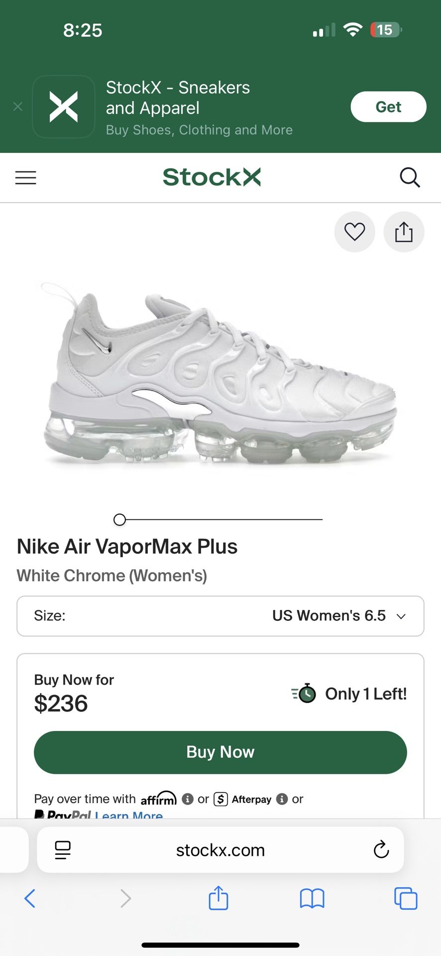 Nike Air Vapor Max For Plus 6 1/2 W