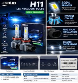 JISDUO H11 LED Headlight Bulbs, Pack of 2