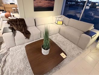 Light Gray Fabric L-Shaped Sectional Sofa
