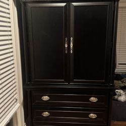 Ornate Black Wood Armoire Cabinet 78 x 47 Drawers and Shelves