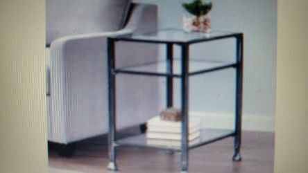 Southern Enterprises Metal 3-Shelf End Table, Distressed Black