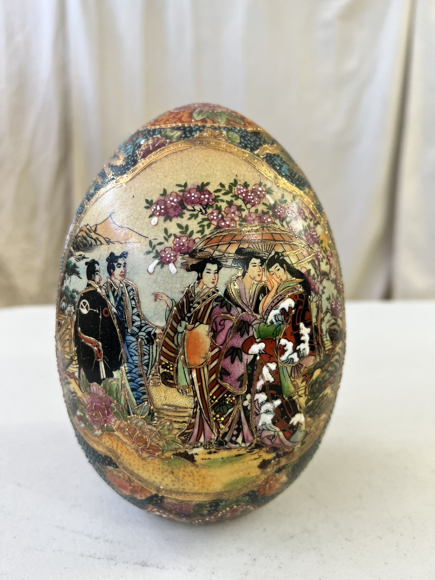 Vintage Satsuma Egg With Geisha Girls