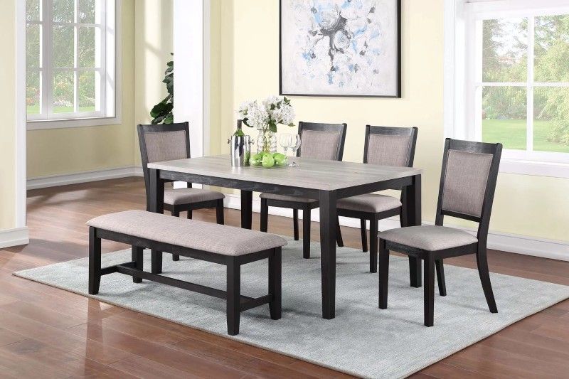 New 6-Pcs Dining Set Table + 4 Chairs + Bench For Sale