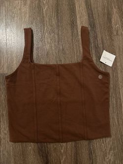 American Eagle Brown Cotton Knit Lace Square Neck Wide Strap Cropped Tank Top L