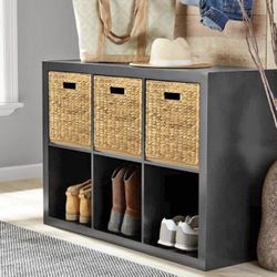 Black entryway shoe storage organizer / bookcase bookshelf - NEW