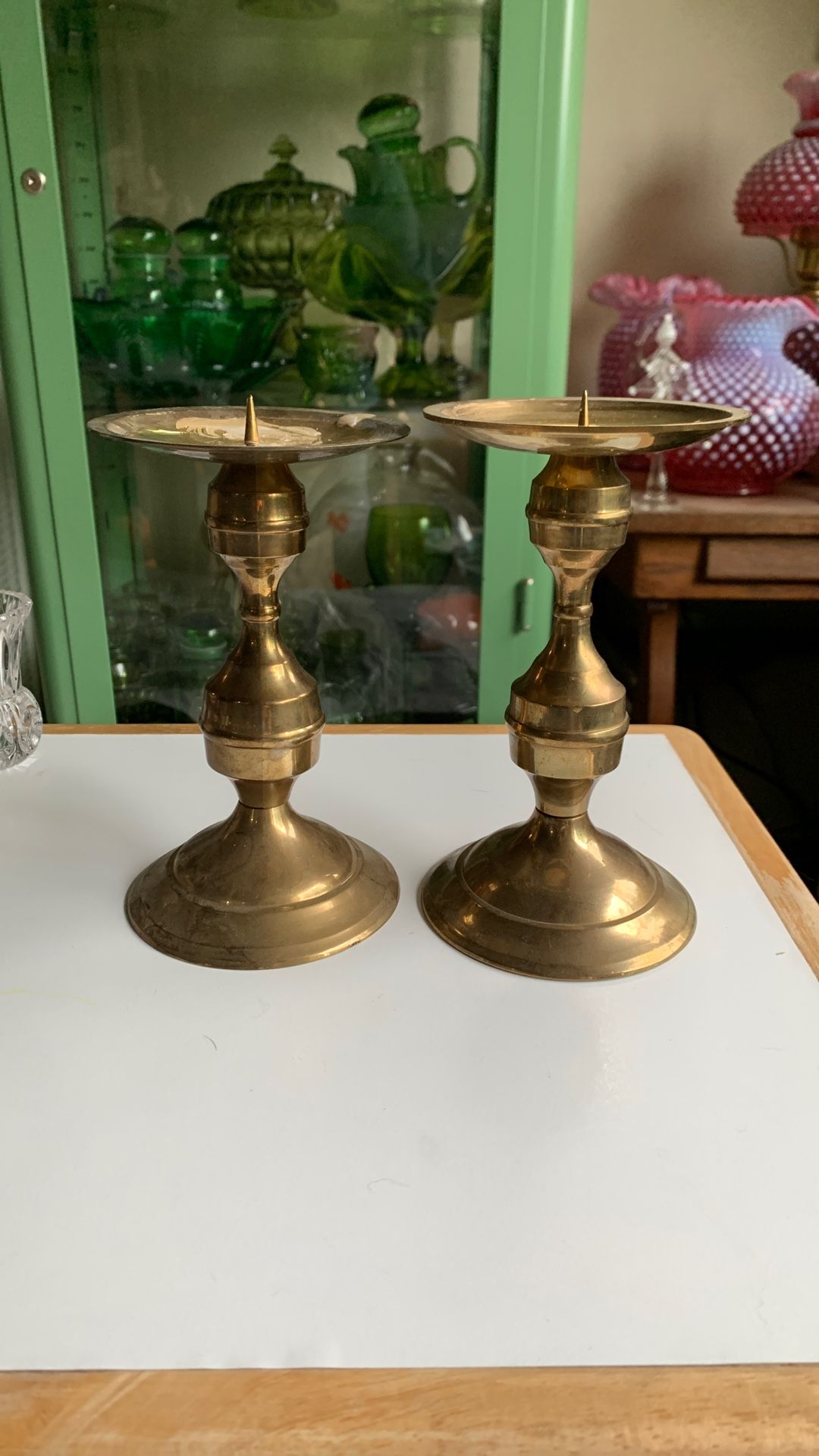 Pair Of Chunky Vintage Brass Pedestal Candle Holders