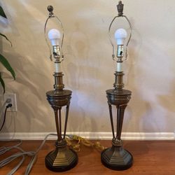 Vintage Pair Studio Bill Blass Solid Brass Table Lamps Signed Hollywood Regency
