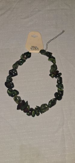ESTATE SALE NWT Trisha Waldron Natural Gemstone Necklace – Dragon Blood Stone / Green Jasper