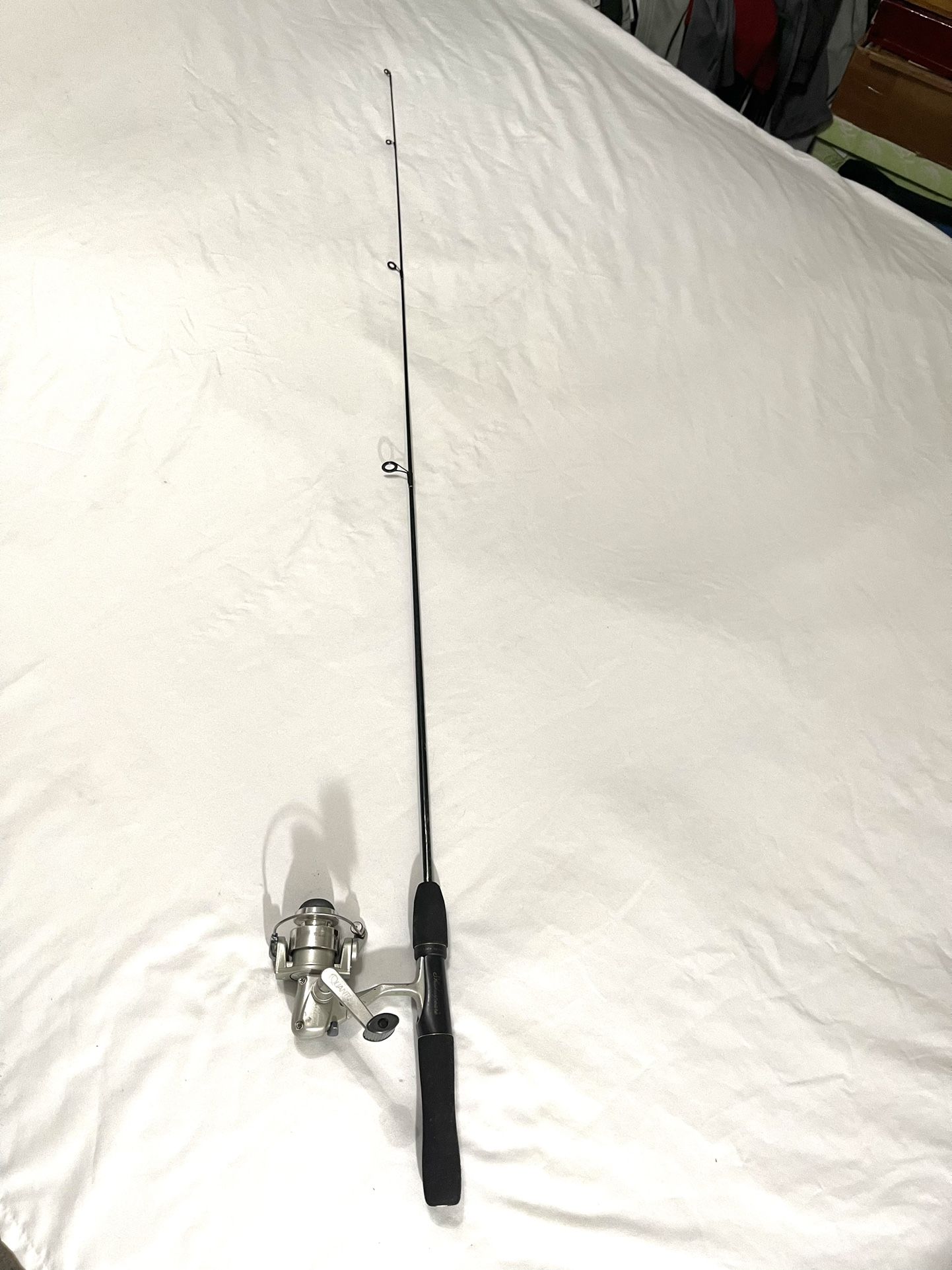Great Condition Quantum-Micro Fishing Reel With 4.6ft Shakespeare, Micro Spin Fishing Rod Combo. Great For Croppie , Sunfish and trout