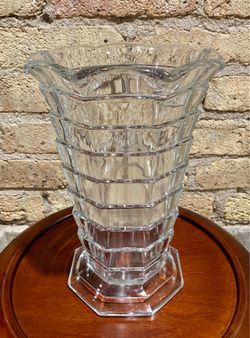 VTG Indiana Glass Tea Room 11" Large Ruffled Vase Crystal Clear Art Deco Depression Glass