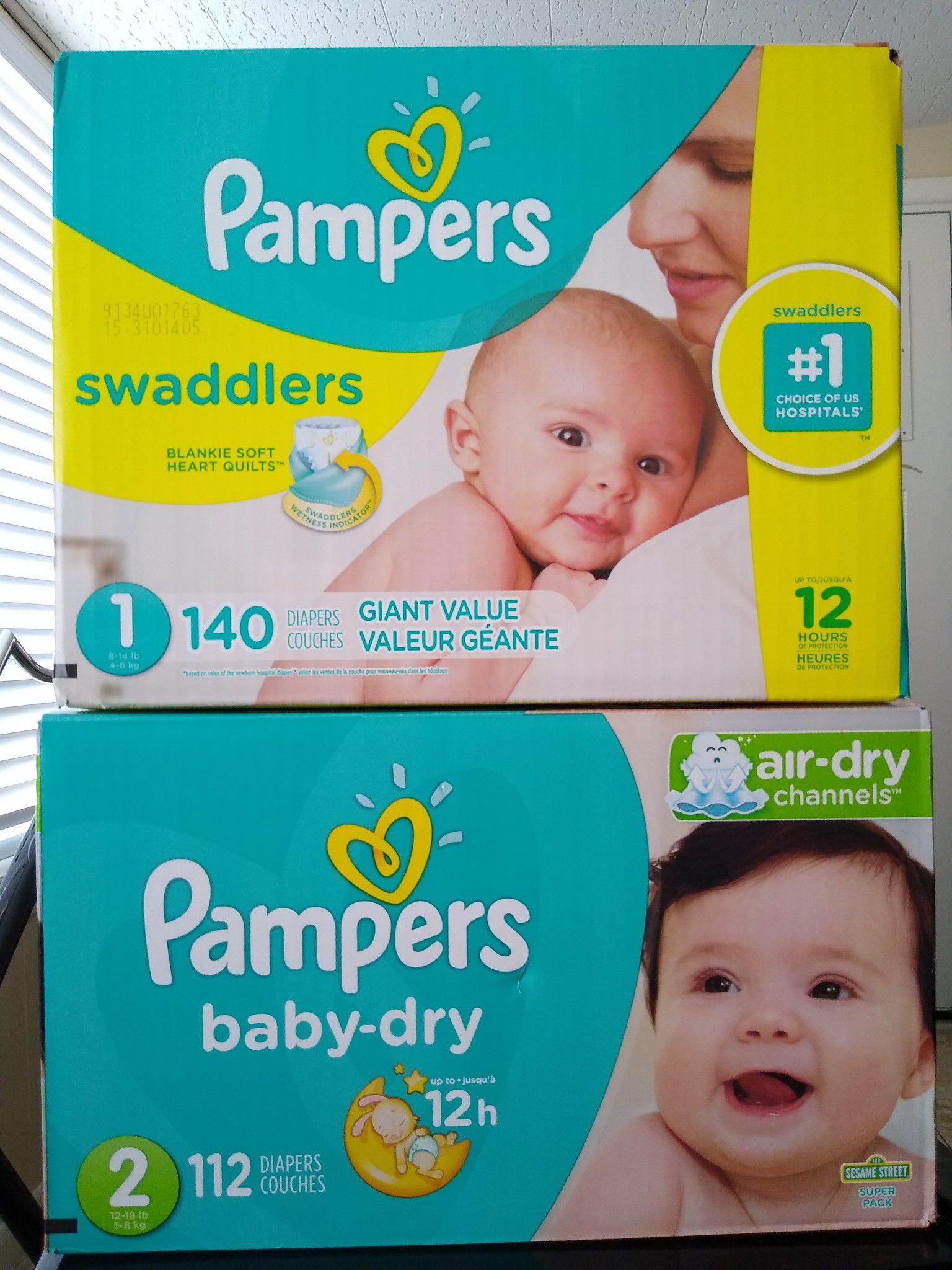 Pampers sizes 1 and 2