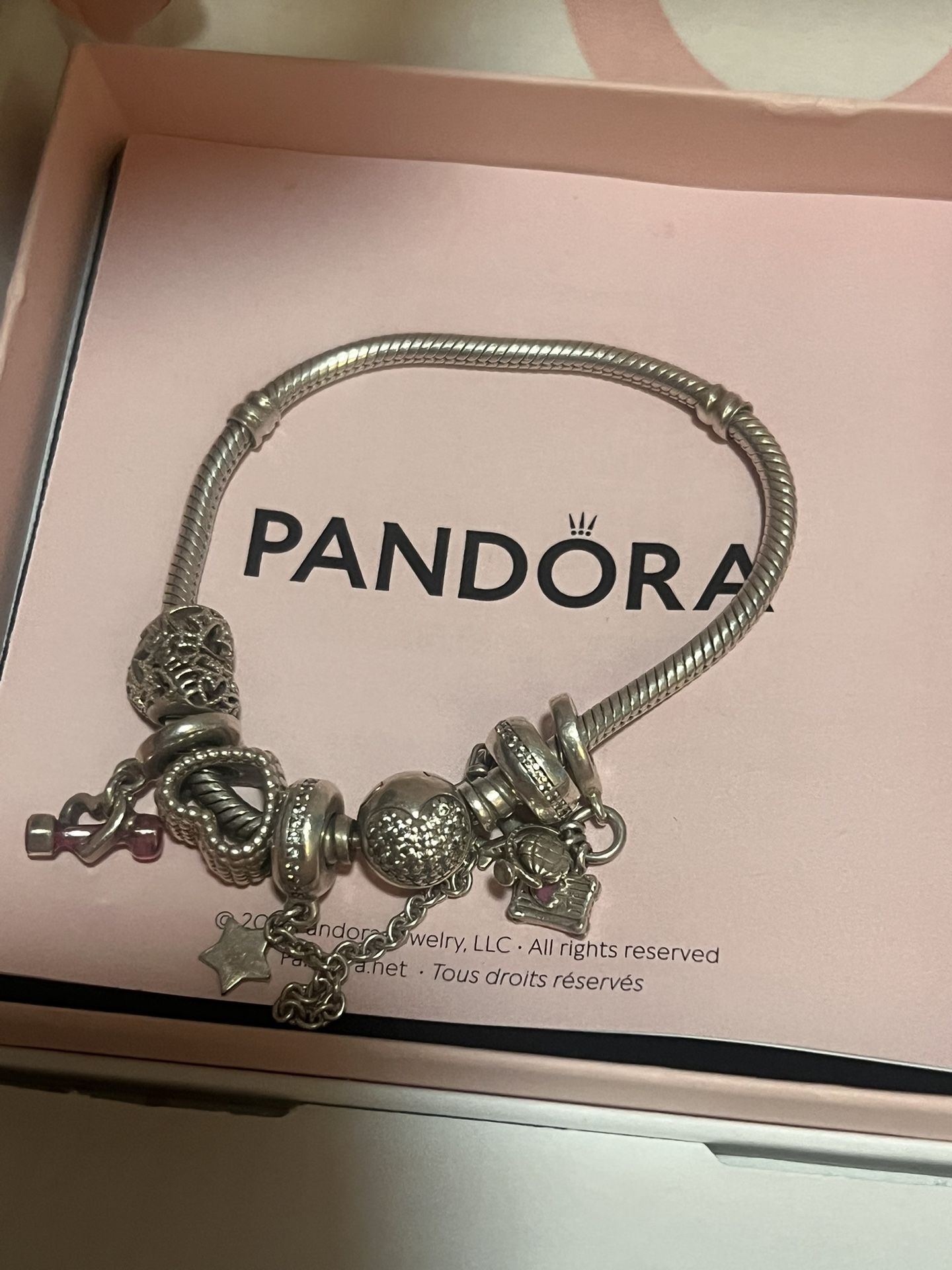 Authentic Pandora Bracelet - 17cm (6.7”) with Charms + Box