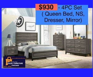 💥 FREE DELIVERY💥Brand new 4PC Queen Size Bedroom Set (Queen Bedframe, Nightstand, Dresser, Mirror)