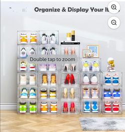 8 Pack Shoe Boxes Stackable, Storage Boxes with Clear Magnetic Door,Multifunctional Sneaker Organizer Fit up to US Size 12 (13.8”x 9.84”x 7.1”)