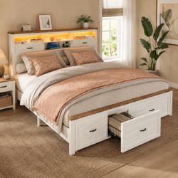 King Size Storage Bed Frame with Ambient Lighting – $129.99