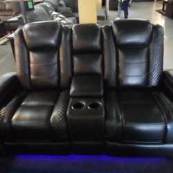 Reclining Leather Couch With LED Lights.