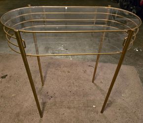Vintage Gold Metal & Glass Oval Tray Table