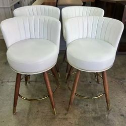 New in box Counter Height Bar Stools Set of 4, Swivel BarStools with Back, 24" H Seat Height Upholstered Kitchen Stools with Wood Legs and Footrest, W