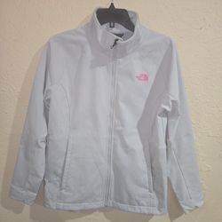 The North Face Womens Zip Up Jacket, Gray With Pink Logo, Size Large