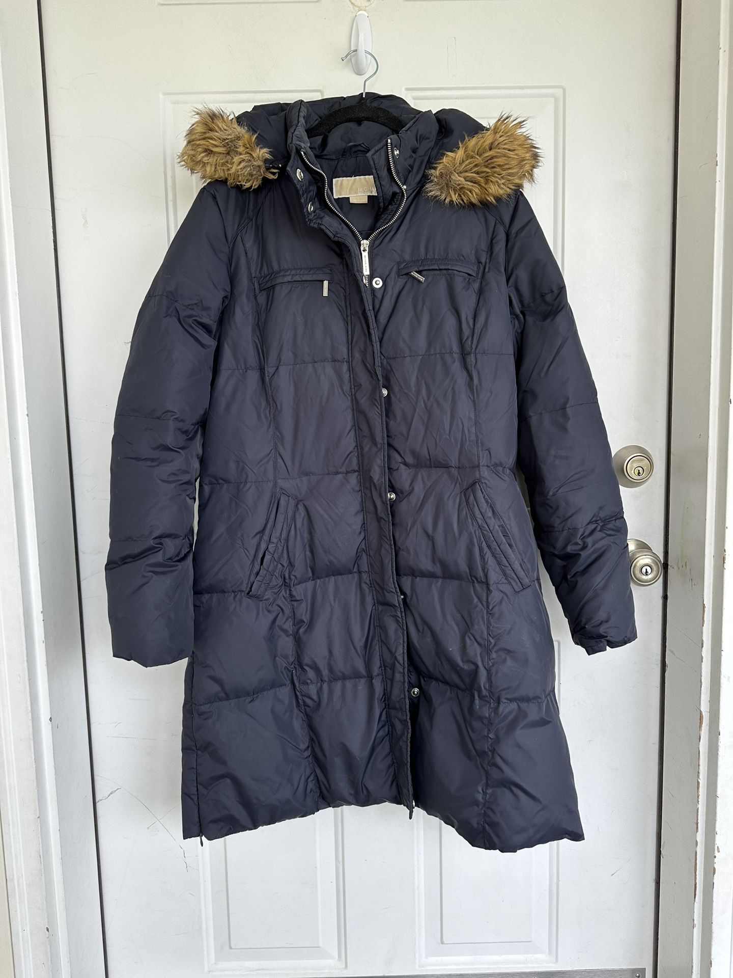 Michael Kors Full Zip/Button Hooded Down Coat Jacket size L