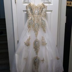 White And Gold Prom Dress