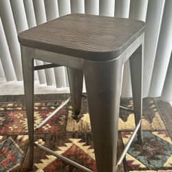 Metal Stool With Wooden Seat 