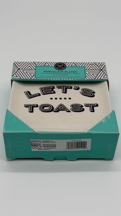 Porcelain Let's Toast Plates in Turquoise Gift Box