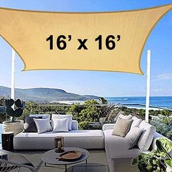 (New) $40 Large Square 16x16 FT Sun Shade Sail Outdoor Canopy Cover with Rope