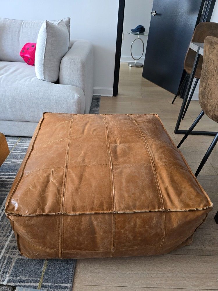 CB2 Leather Ottoman Pouf