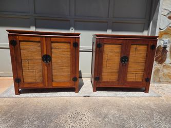 Beautiful matching pair of Pier 1 Imports Asian-inspired accent cabinets.