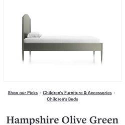 Crate barrel Kids Hampshire Olive Green Twin Bed With Mattress 