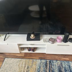 White Tv Stand With Two Drawers For Storage