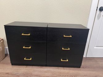 Matching Black 3-Drawer Dressers with Gold Handles – Set of 2