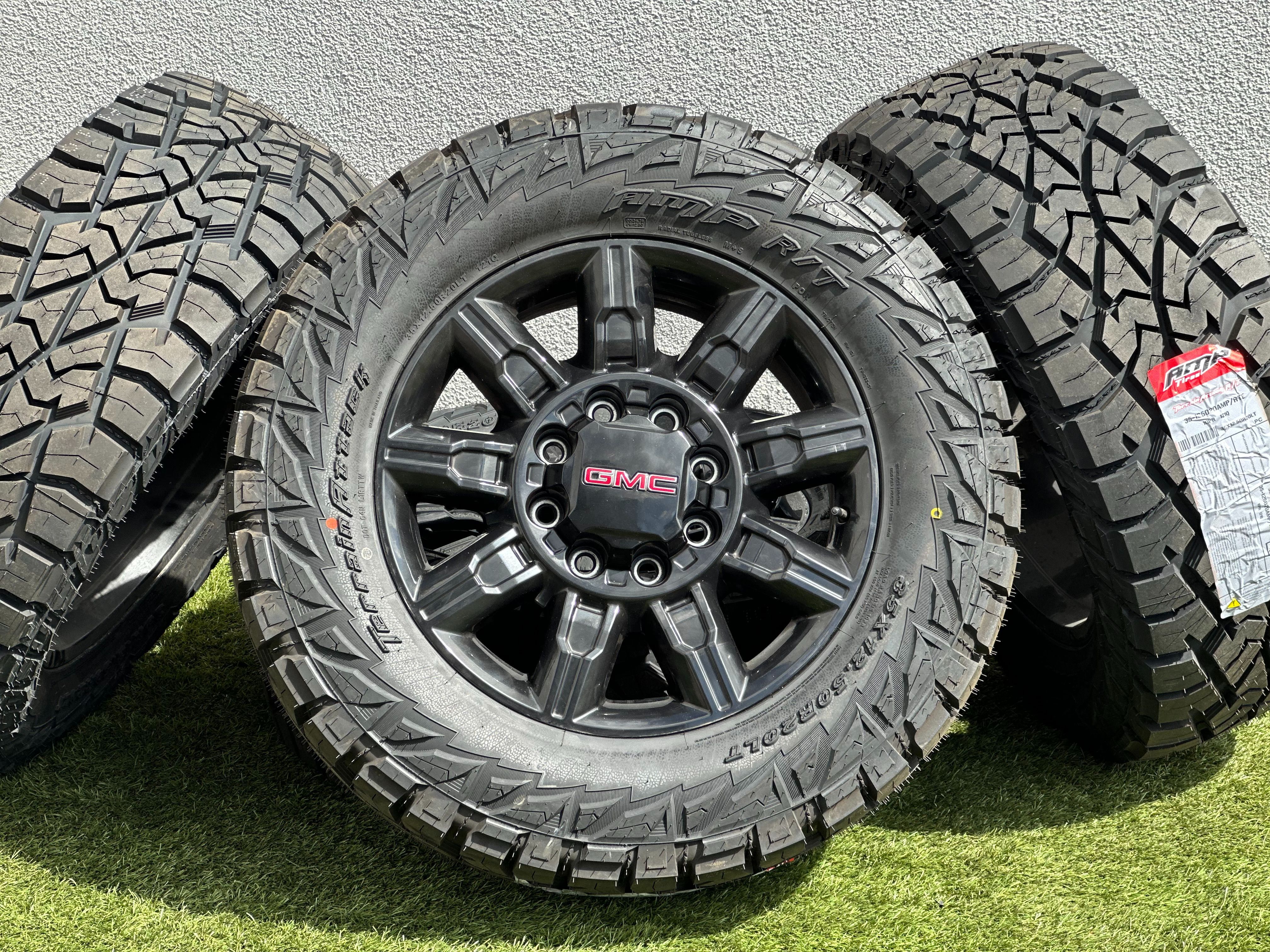 NEW 20” GMC Sierra 2500 AT4 Wheels OEM 8x180 Chevy Silverado 3500 Rims HD 35x12.50R20 Tires R/T