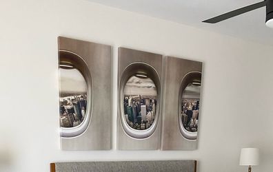 3-Piece Airplane Window NYC Skyline Canvas Wall Art