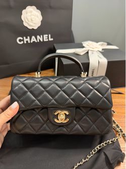 Chanel top handle black lambskin leather