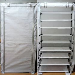 Shoe Rack Shelves Fabric Zipper Closures Disassembles 62" x 32" x 13"