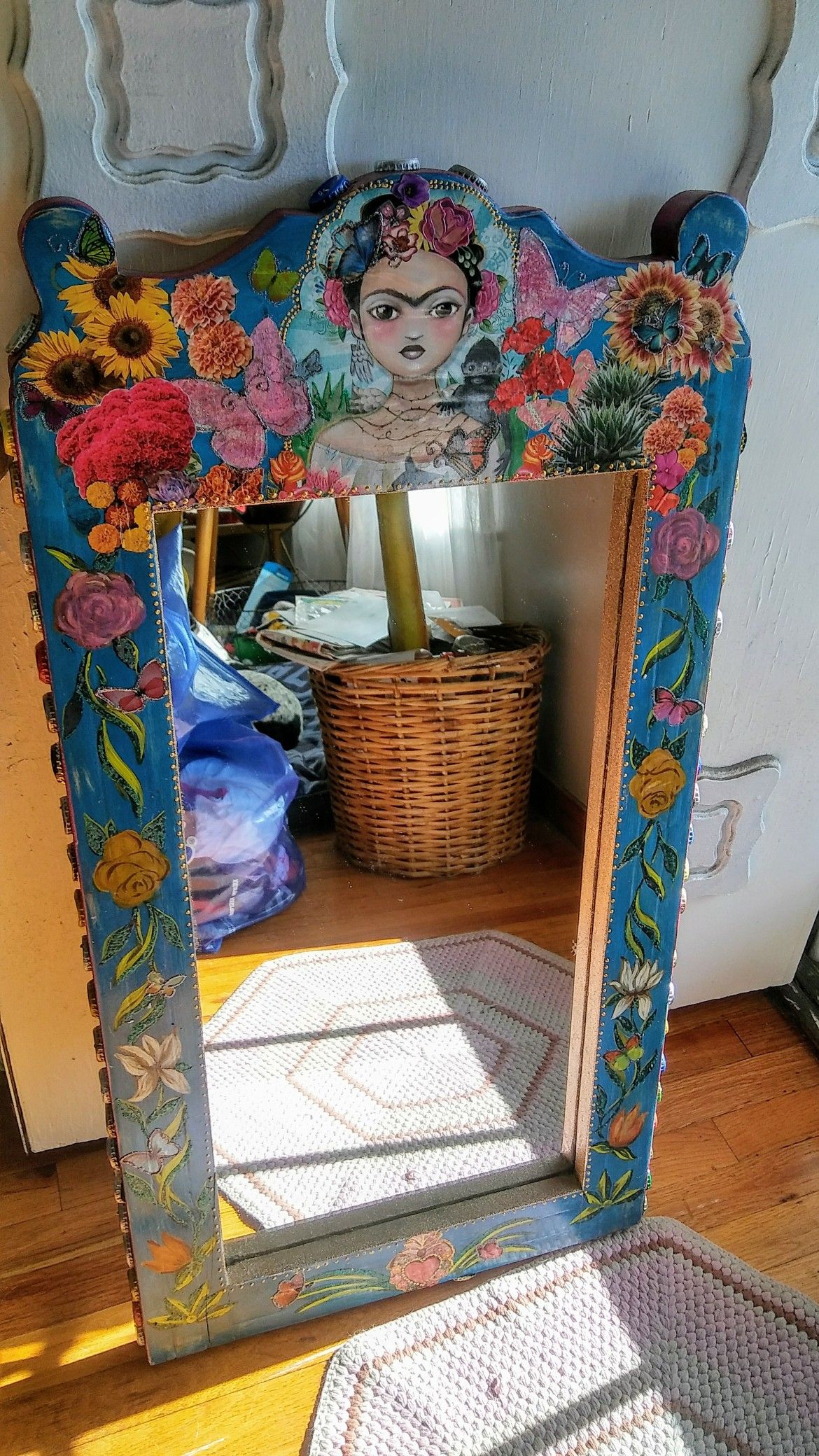 Frida Kahlo mixed media mirror Day of the Dead