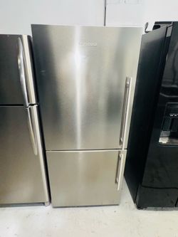 Bloomberg Stainless Steel Refrigerator (30" x 69" x 24") — Includes a receipt for a 90-day warranty.