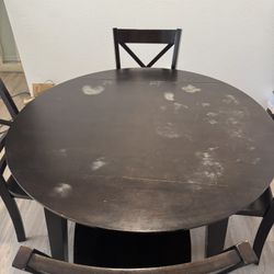 Dark Brown Drop-Leaf Dining Table And Chairs